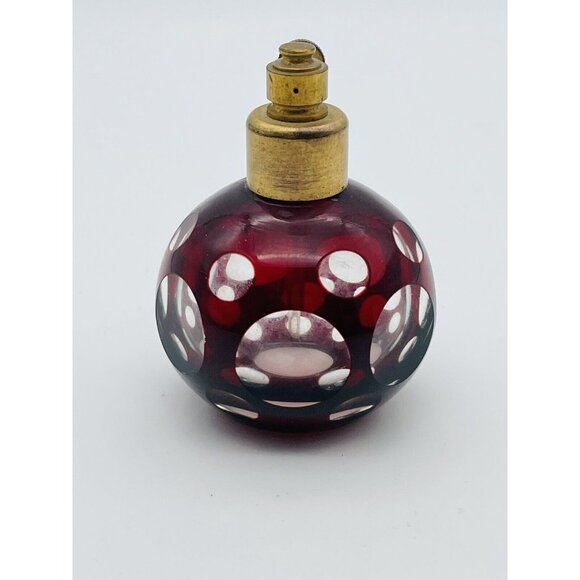 Vtg Ruby Red Cut-to-Clear Crystal Perfume Bottle Glass No Atomizer - Picture 4 of 7